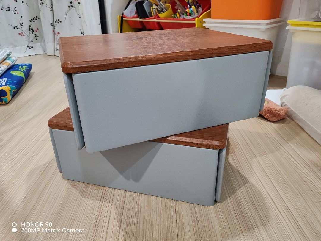 Floating bedside table (Category: Shelves, Cabinets & Racks) located in Petaling Jaya. Submitted by cosmicphoenix_1063c6 (Listing ID 1423551553, Image 2). Description: A pair of Brand-new floating bedside table. wooden with pu leather outline. Measurement 50(w) x 40(d) x 20(h)cm each..