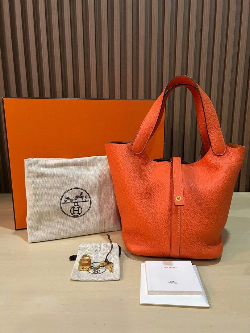 Hermes Picotin 22 Bag (Category: Luxury Bags & Wallets) located in Manila. Submitted by bagislifeshop (Listing ID 1423451638, Image 1). Description: ▪️Her Mes Picotin 22 Bag▪️ ☑️Available in Pampanga ✅Stamp Y (2020) ✅Condition: 9/10 ✅Colour: Orange in GHW ✅Material: Clemence leather ✅Inclusion: Dustbag, booklet and box .