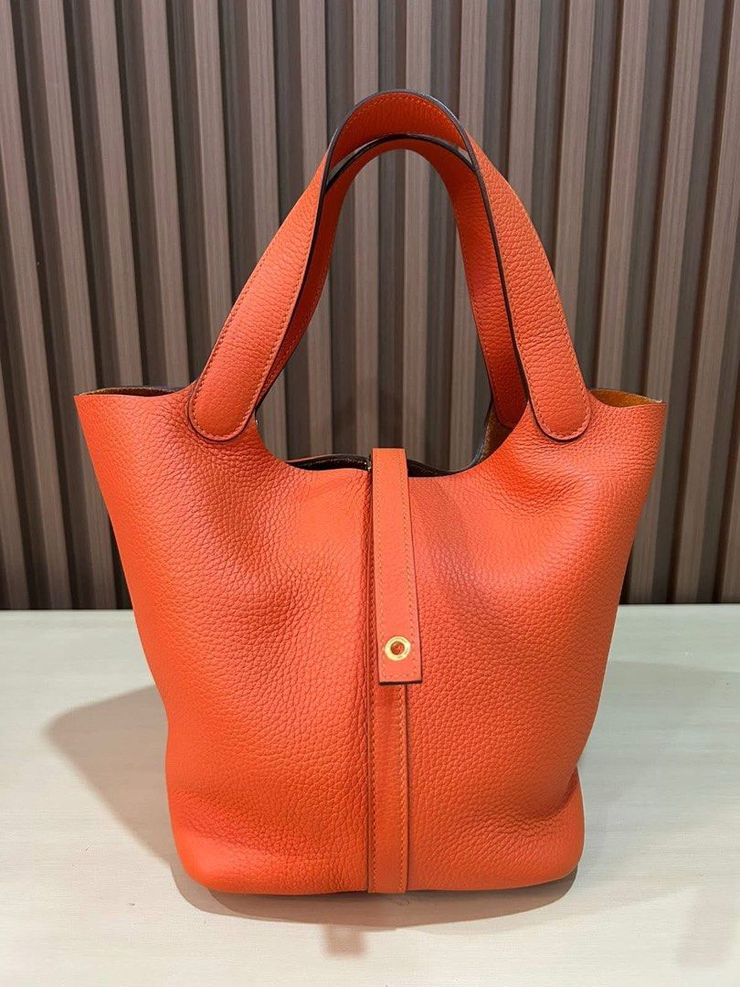 Hermes Picotin 22 Bag (Category: Luxury Bags & Wallets) located in Manila. Submitted by bagislifeshop (Listing ID 1423451638, Image 2). Description: ▪️Her Mes Picotin 22 Bag▪️ ☑️Available in Pampanga ✅Stamp Y (2020) ✅Condition: 9/10 ✅Colour: Orange in GHW ✅Material: Clemence leather ✅Inclusion: Dustbag, booklet and box .