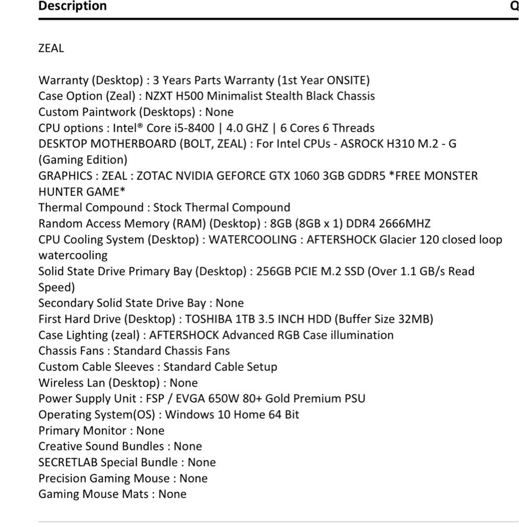 i5-8400 Rtx 1060 8gb ram pc65604723931011111