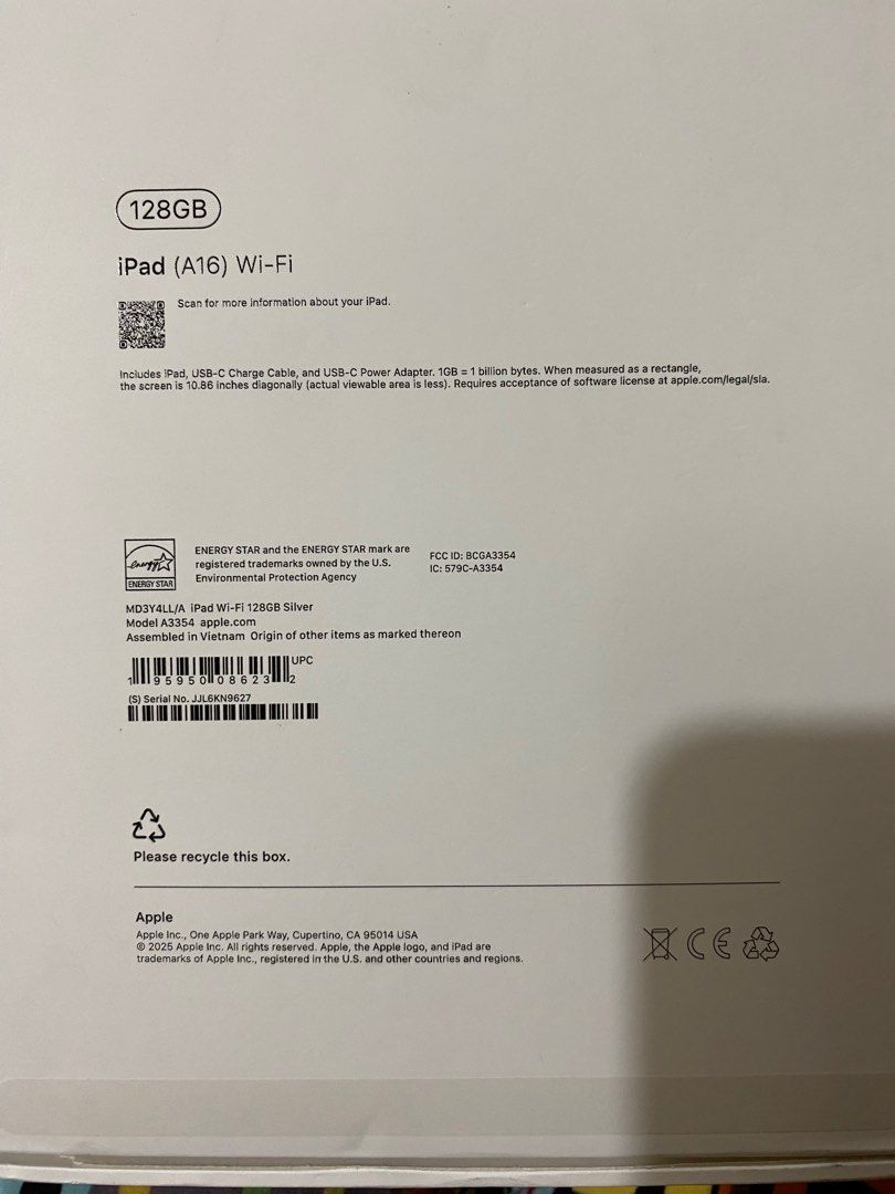 iPad 11th Gen WIFI Silver 128gb (Category: iPad) located in Cavite. Submitted by shramone (Listing ID 1423470595, Image 3). Description: -picture of receipt -100% battery life -original box and accesories - smooth, just 1 single small dent yun lang - Auto Pass sa low baller.