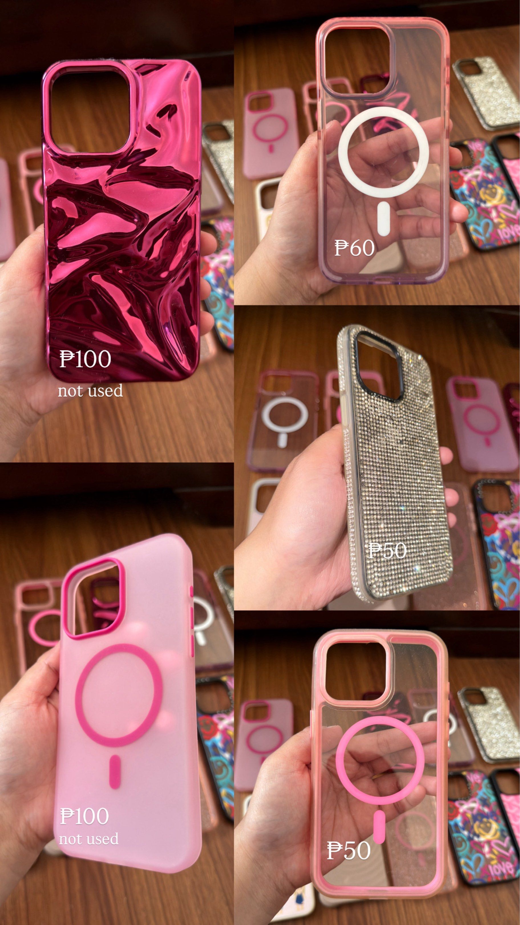 iPhone 15 Pro Max Phone Cases (Category: Cases & Sleeves) located in Antipolo. Submitted by kzees (Listing ID 1423518952, Image 3). Description: Casetif Brown - Sold G0yard Pink - Sold.