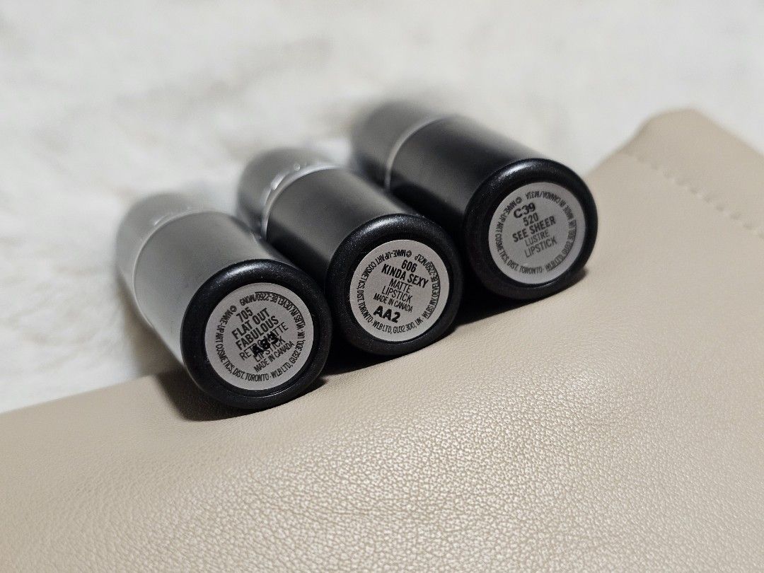 MAC Lipstick (Category: Makeup) located in Manila. Submitted by heartallthingspretty (Listing ID 1423568141, Image 2). Description: M.A.C. 💋 Kinda Sexy ❌️ SOLD See Sheer Flat Out Fabulous ❌️ SOLD 500php each With box - Set of 3 MAC lipsticks - Shades: Flat Out Fabulous (pink), Kinda Sexy (nude), See Sheer (red) - Original packaging - Matte finish.