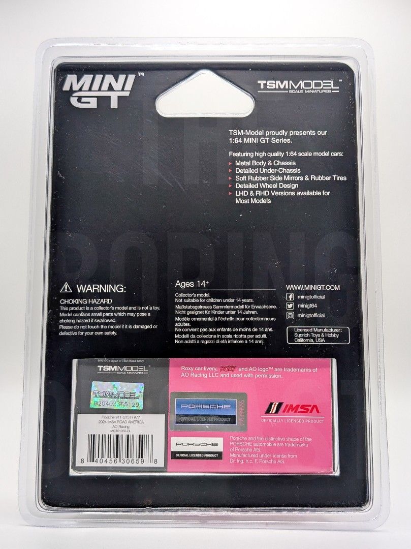 MINI GT Mijo Blister Porsche 911 GT3 R #77 Roxy Pink IMSA AO Racing ...