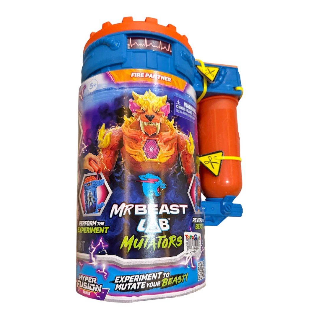 Mr Beast Lab Mutators (Category: Action & Battle Toys) located in Lipa City. Submitted by lifestyled (Listing ID 1423463385, Image 1). Description: MrBeast Lab Mutators Beast Mutation Chamber featuring the Fire Panther. It includes a single-use experiment kit to mutate the beast inside the chamber. The action figure stands approximately 5.5 inches tall. The figure features over 20 points of articulation for posing. It is suitable for ages 5 and u
