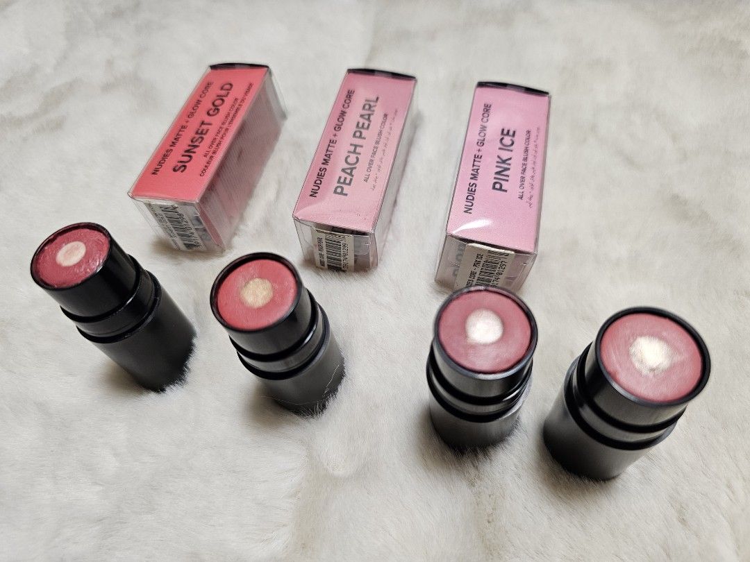 Nudestix Matte Glow Core Blush (Category: Makeup) located in Manila. Submitted by heartallthingspretty (Listing ID 1423569882, Image 1). Description: Nudestix All Over Face Matte + Glow used more or less 3 full wear each 500php each Set of Nudestix Matte Glow Core blush sticks. Includes Sunset Gold, Peach Pearl, and Pink Ice shades. Each stick has a matte finish with a glow core. The product is in its original packaging..