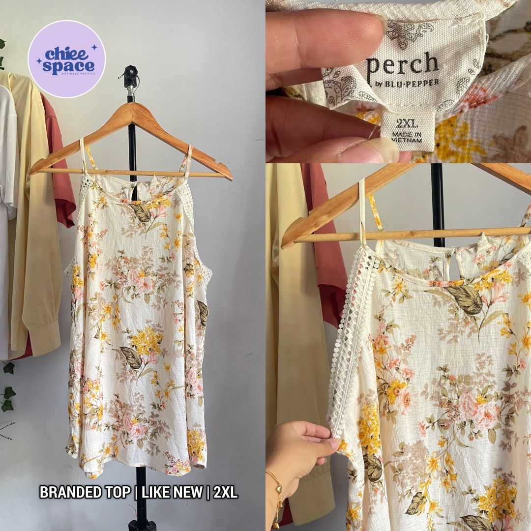 Perch by Blu-Pepper Floral Top - 2XL (Category: Blouses) located in Taguig. Submitted by chieespace (Listing ID 1423445168, Image 1). Description: - Brand: Perch by Blu-Pepper - Size: 2XL - Design: Floral print with crochet detailing - Features: Stylish and comfortable - Origin: Made in Vietnam - Perfect for various occasions.