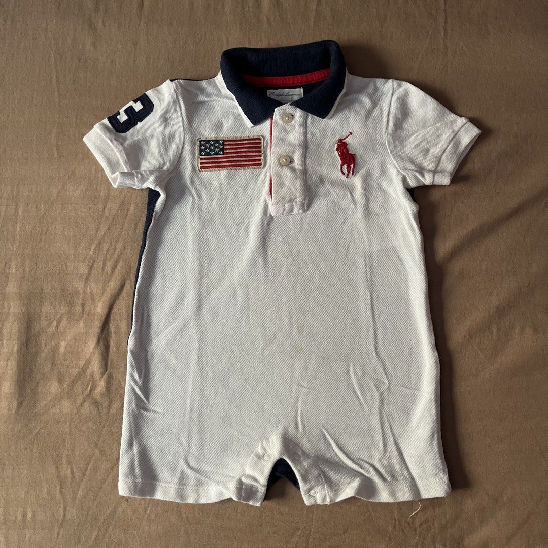 Ralph Lauren onesie 12months (Category: Babies & Kids Fashion) located in Quezon City. Submitted by mamasthings (Listing ID 1423539079, Image 1). Description: has light washable stain, barely noticeable.