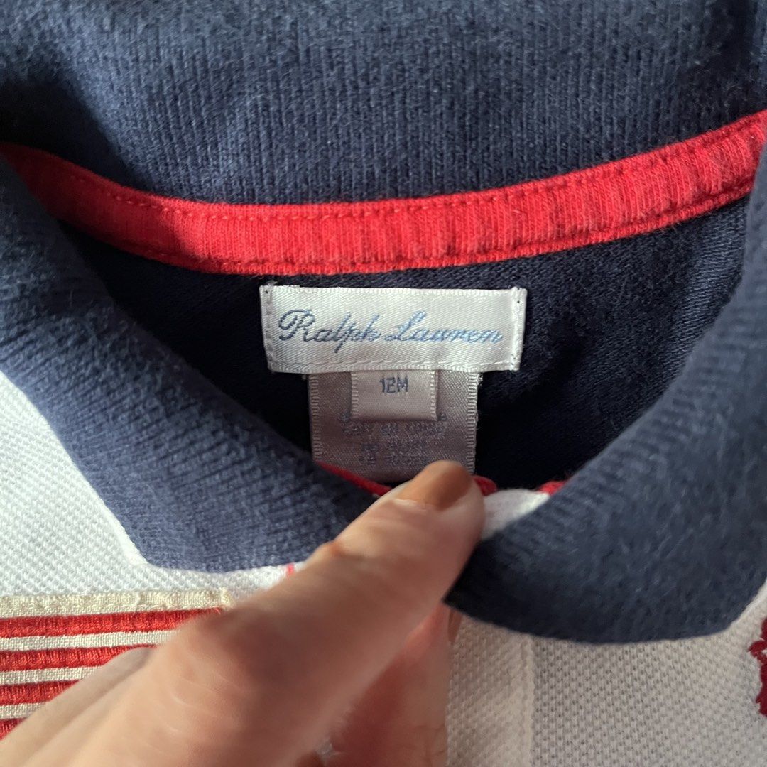 Ralph Lauren onesie 12months (Category: Babies & Kids Fashion) located in Quezon City. Submitted by mamasthings (Listing ID 1423539079, Image 2). Description: has light washable stain, barely noticeable.