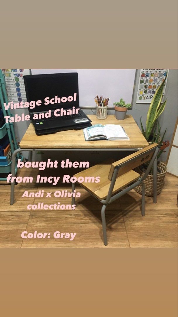 Study table and chair set (Incy rooms) (Category: Tables & Sets) located in Manila. Submitted by cjjdb (Listing ID 1423437892, Image 1). Description: Bought separately but selling it as set Shipping from Malibay Pasay City recommended: sedan RFS: outgrown.