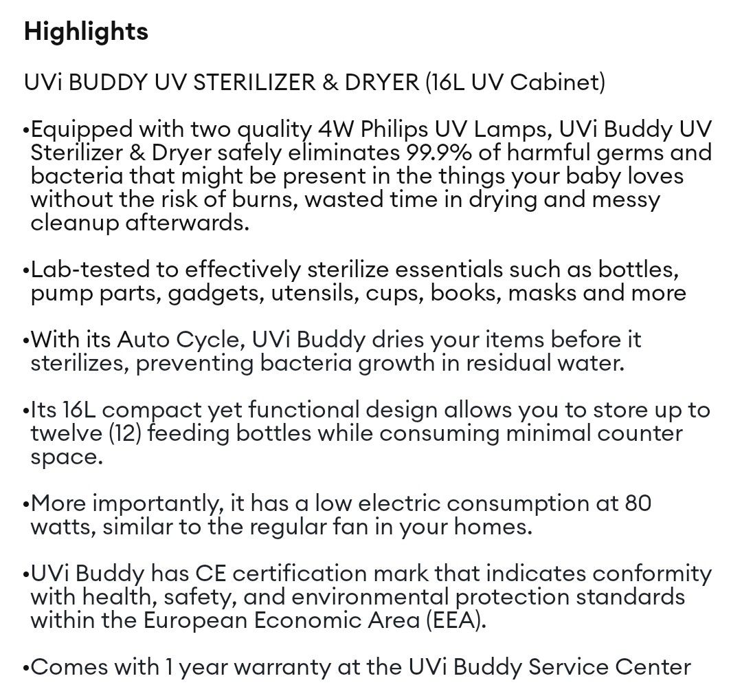 UVI Buddy Sterilzer (Category: Breastfeeding & Bottle Feeding) located in Quezon City. Submitted by jholouise (Listing ID 1423500723, Image 3). Description: Used only for sterilizing toys. UV lamos are still in good condition. .