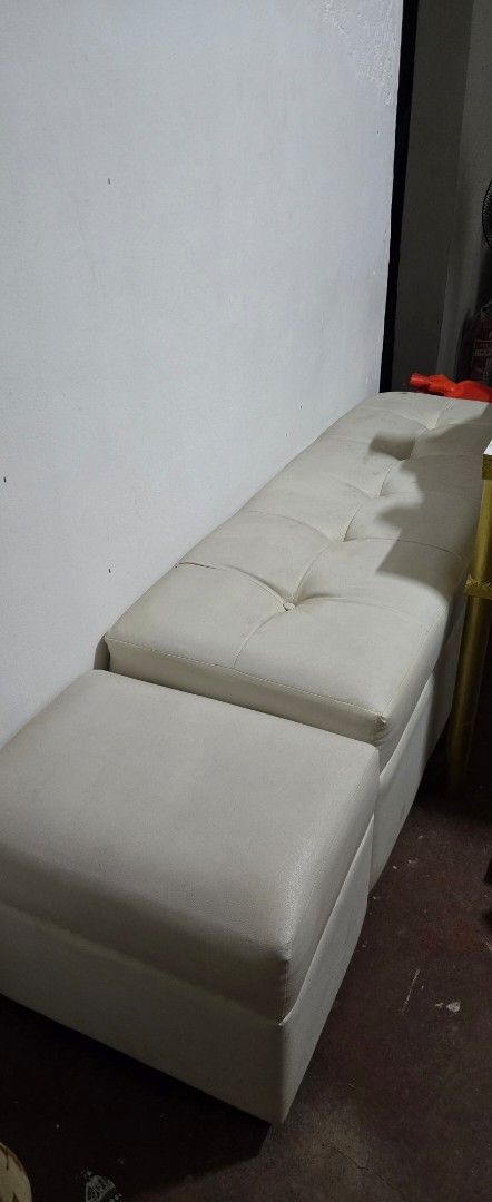 White Long Sofa (4 seater + 1) (Category: Sofas) located in Caloocan City. Submitted by mommymoon71 (Listing ID 1423603846, Image 1). Description: - Rectangular shap - Padded seat an - Modern design - Comfortable for living spaces.