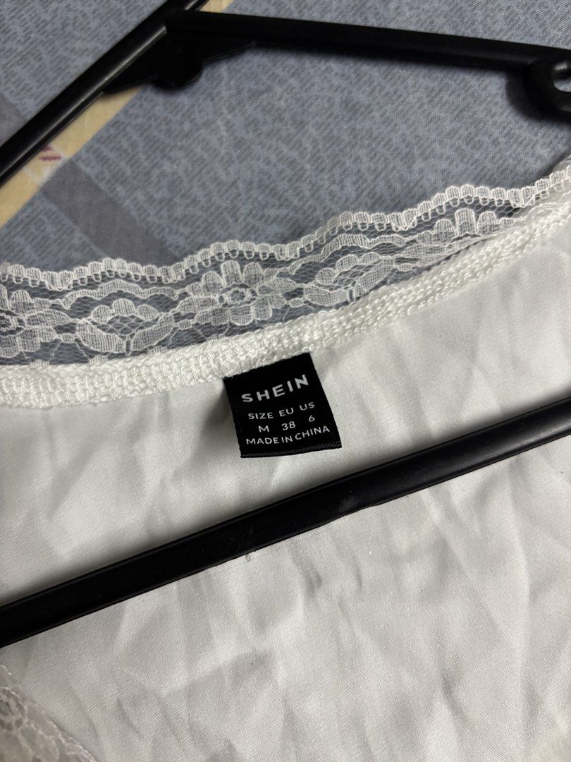 White Satin Lace Trim Crop Top (Category: Blouses) located in Muntinlupa City. Submitted by rinrinzzz (Listing ID 1423522416, Image 3). Description: - Never been used - Satin - Perfect for beach wears & casual wear 💗.