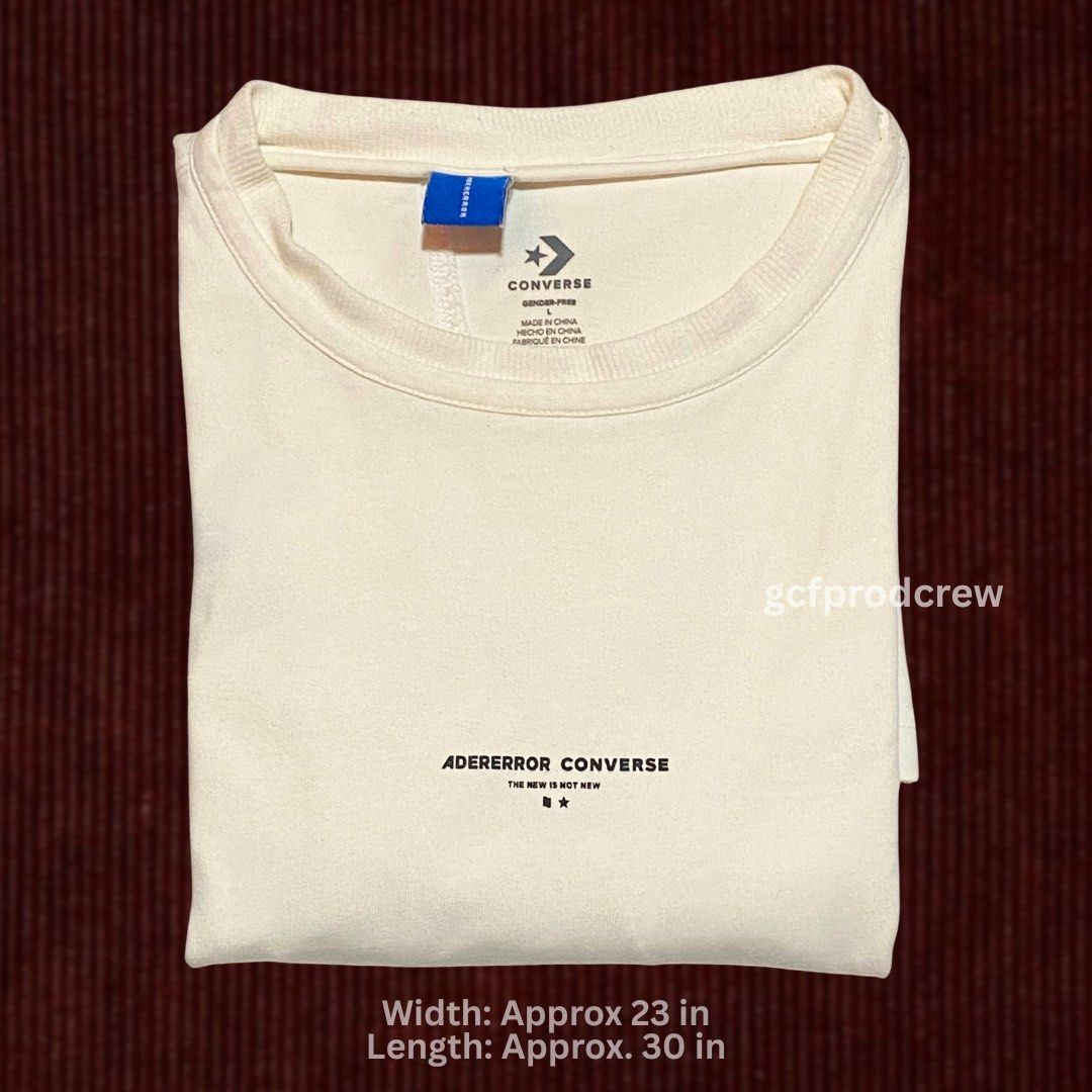 Ader Error x Converse Cream White Shapes T-Shirt (Category: Tshirts & Polo Shirts ) located in Binan City. Submitted by gcfprodcrew (Listing ID 1423776330, Image 3). Description: —NOT THRIFTED. BOUGHT IN CONVERSE ALABANG. —Size: L (runs a little big also, Mens size) Approx. 23W, Approx. 30L —SELLING AS IS (WHAT YOU SEE IS WHAT YOU GET) —the details on this shirt are everything! —slightly nego! pls no lowballing. RFS: Decluttering, runs too big on