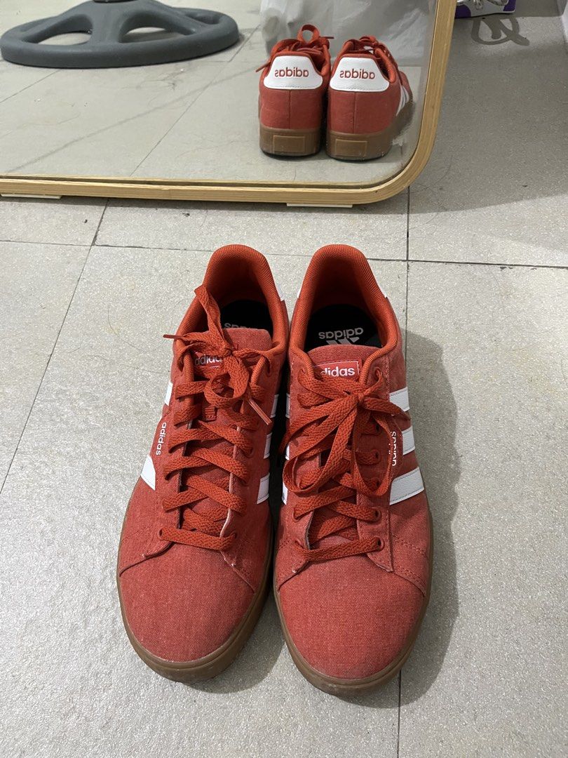 Adidas Daily 3.0 Shoes - Red (Category: Sneakers) located in Goa. Submitted by chiecheetos (Listing ID 1423625754, Image 3). Description: - Adidas Daily 3.0 shoes - Color: Red upper with white stripes - Size: US 9, UK 8.5, EUR 42 2/3 - Features a gum sole - Made in Cambodia - Condition: Good bought from shoppee with box! ⭐️ rfs: decluttering.