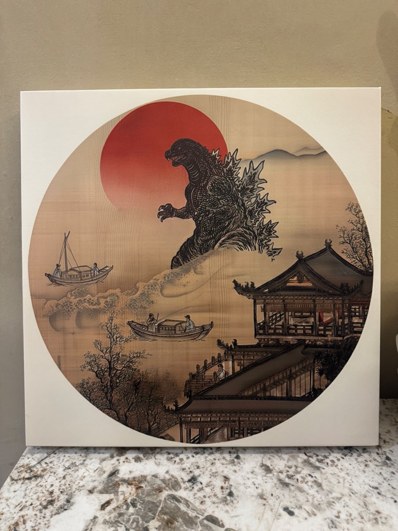 Japanese Ancient Godzilla frameless print out 40cm x 40cm, Hobbies ...