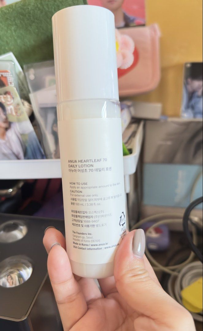 Anua Heartleaf 70 Daily Lotion (Category: Face Care) located in Bacoor. Submitted by winterbear017 (Listing ID 1423630274, Image 2). Description: - Anua Heartleaf 70 Daily Lotion - Contains Heartleaf and Hyaluron - Lightweight and non-sticky finish - Size: 100 ml / 3.38 fl. oz. - Expiration Date: June 25, 2028 - used 3x only, very minimal amount - Good as new - Authentic, bought in Olive Young Korea.