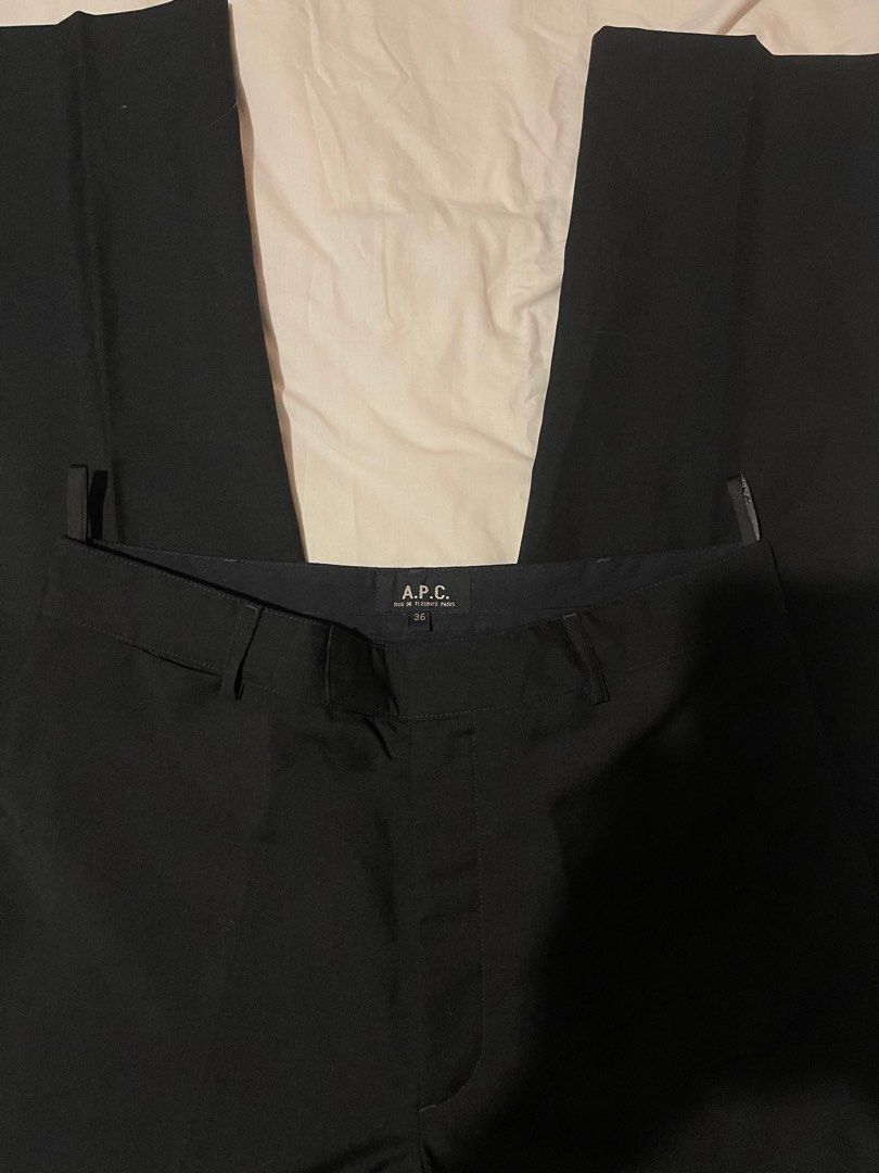 [Free Ship] Authentic A.P.C. Black Trousers (Category: Trousers) located in Makati City. Submitted by afterpiece (Listing ID 1423708743, Image 2). Description: A.P.C Rue De Fleurys Paris Black Custom Fit Trousers Authentic Size 36 on tag but size 30 on tape Measure High Waist Excellent Condition 10/10 Color Rate No issue .