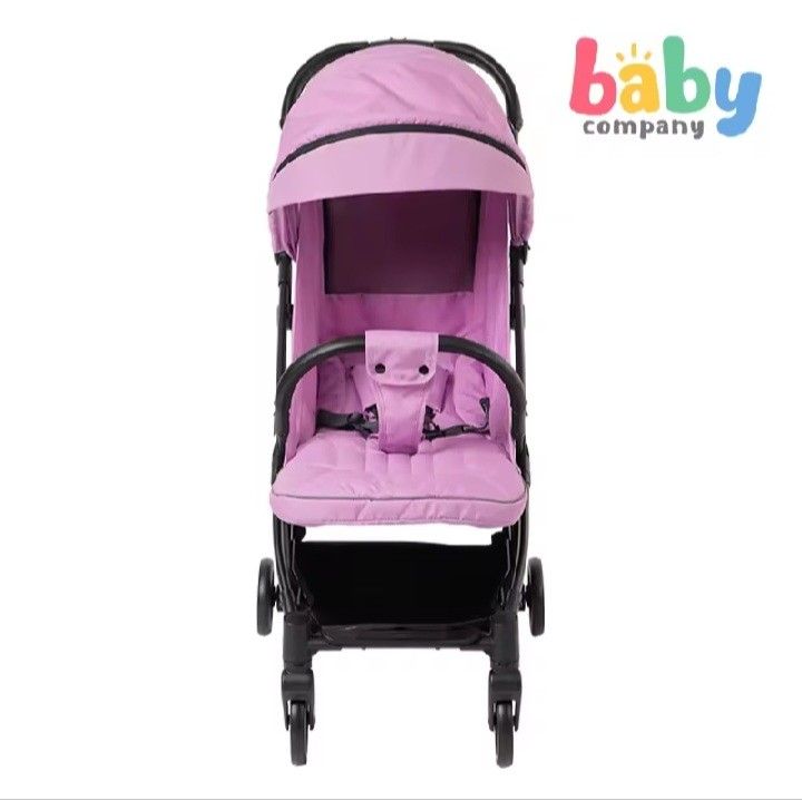 Baby Company Stroller - Pink (Category: Strollers) located in Caloocan City. Submitted by little_cleison_shop (Listing ID 1423777621, Image 1). Description: - Baby Company stroller - Pink canopy and seat - Safety harness - Black frame - Storage area underneath - Four wheels - Baby Company logo.