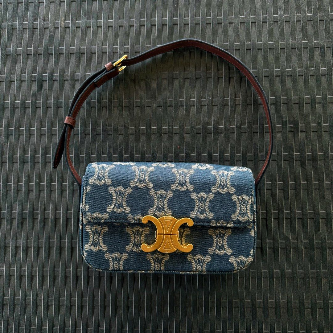 Celine Triomphe Denim Shoulder Bag (Category: Luxury Bags & Wallets) located in Quezon City. Submitted by lexi.cloud (Listing ID 1423706373, Image 1). Description: SUPER STEAL! ⚜️ vintage ⚜️ celine triomphe denim shoulder bag/ kili bag ⚜️ personal preloved ⚜️ no signs of usage ⚜️ 10/10 excellent condition ⚜️ bought from 🇯🇵 note: color may vary due to lighting rfs: decluttering for sure buyers only..