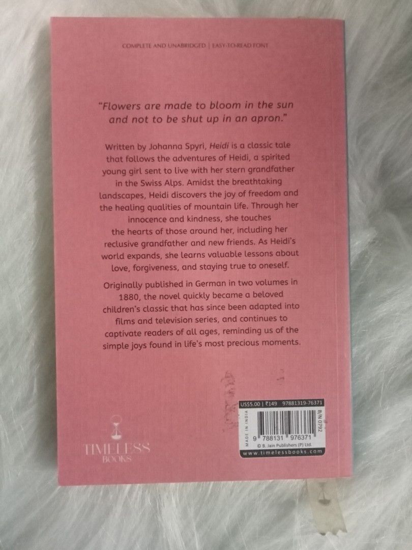 Heidi by Johanna Spyri (Category: Storybooks) located in Manila. Submitted by almonds0625 (Listing ID 1423628491, Image 2). Description: ❗BRAND NEW❗ by Timeless Books MOP: GCash, Maya, Maribank SF to be shouldered by buyer.