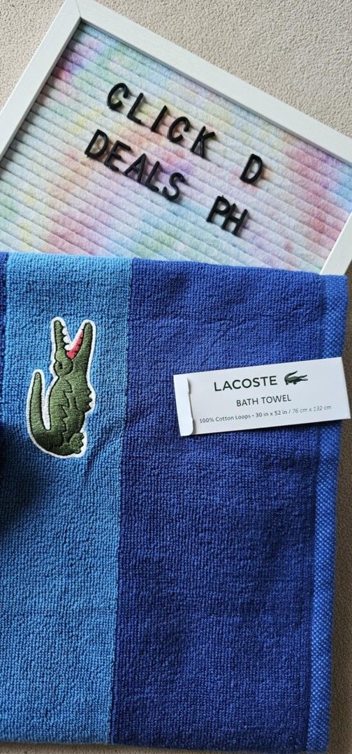 Lacoste beach towel (Category: Looking For) located in Malolos. Submitted by les0802 (Listing ID 1423676702, Image 1). Description: lacoste beach towel brand new from U.S Php 1,450 plus shipping fee .