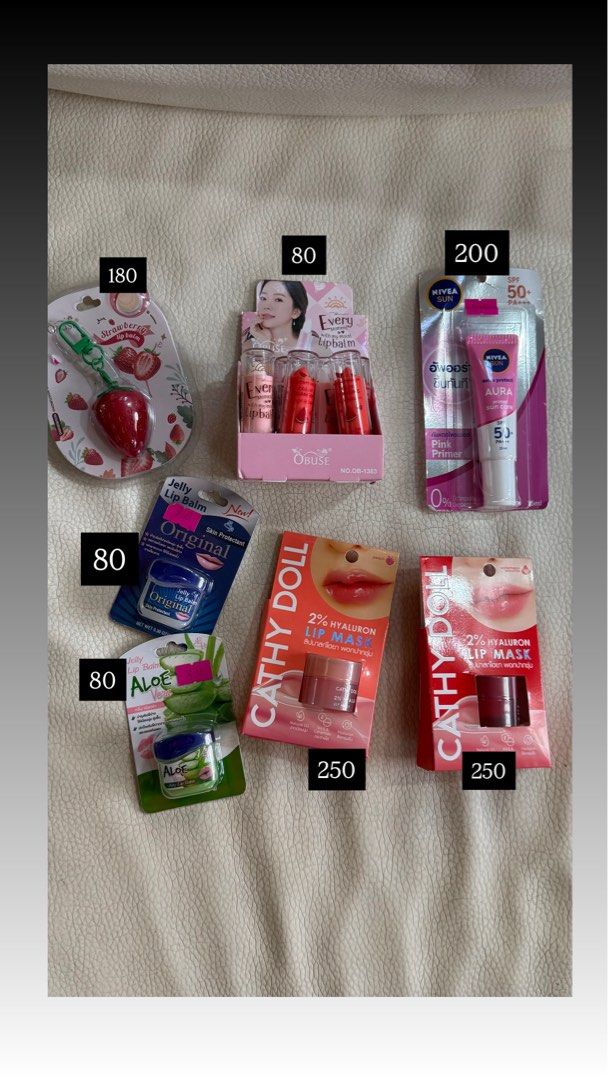 Lip Balm, Lip Mask, and Sunscreen (Category: Face Care) located in Dasmarinas. Submitted by preloved_brandedbackup (Listing ID 1423621832, Image 2). Description: All brandnew From thailand.