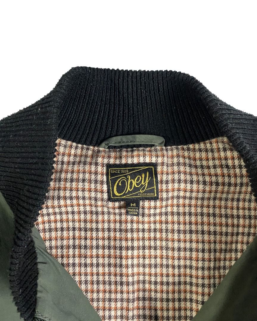 OBEY BOMBER JACKET (Category: Activewear) located in Davao. Submitted by premiumdept. (Listing ID 1423681842, Image 3). Description: OBEY BOMBER JACKET Size: Medium Dimes: 23x26 Color rate: 9/10 Condition: Excellent Issue(s): Minimal teared up collar _ - Sf buyers expenses - Check details before buying - Color may vary due to lighting - Manage your expectations, issues may not be seen or indicated..
