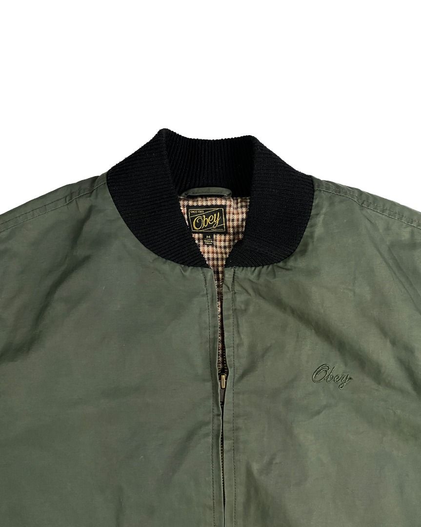 OBEY BOMBER JACKET (Category: Activewear) located in Davao. Submitted by premiumdept. (Listing ID 1423681842, Image 2). Description: OBEY BOMBER JACKET Size: Medium Dimes: 23x26 Color rate: 9/10 Condition: Excellent Issue(s): Minimal teared up collar _ - Sf buyers expenses - Check details before buying - Color may vary due to lighting - Manage your expectations, issues may not be seen or indicated..