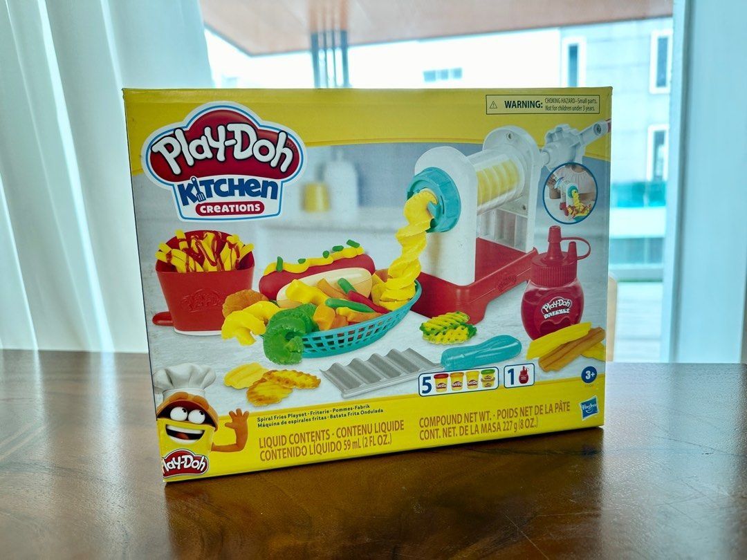 Playdoh kitchen creations spiral fries playset (Category: Toys & Games) located in Gelugor. Submitted by jess83 (Listing ID 1423654897, Image 1). Description: - BRAND NEW & SEALED CLEARANCE to RM45 ONLY - Make Play-Doh food creations! - Includes tools and molds for fries, hotdogs, and more. - Comes with Play-Doh compound and accessories. - Hours of creative fun! - Suitable for ages 3 and up..