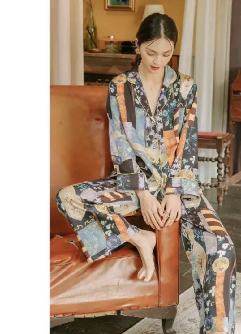 Printed Pajama Set | BRAND NEW (Category: Undergarments & Loungewear) located in Quezon City. Submitted by cfulgencio (Listing ID 1423647536, Image 1). Description: Elegant pajama set featuring a button-down top and matching pants. The set showcases a unique patchwork-style print with various colors and patterns. The top has a classic collar and long sleeves. The pants have a relaxed fit. Perfect for lounging or a comfortable night's sleep..