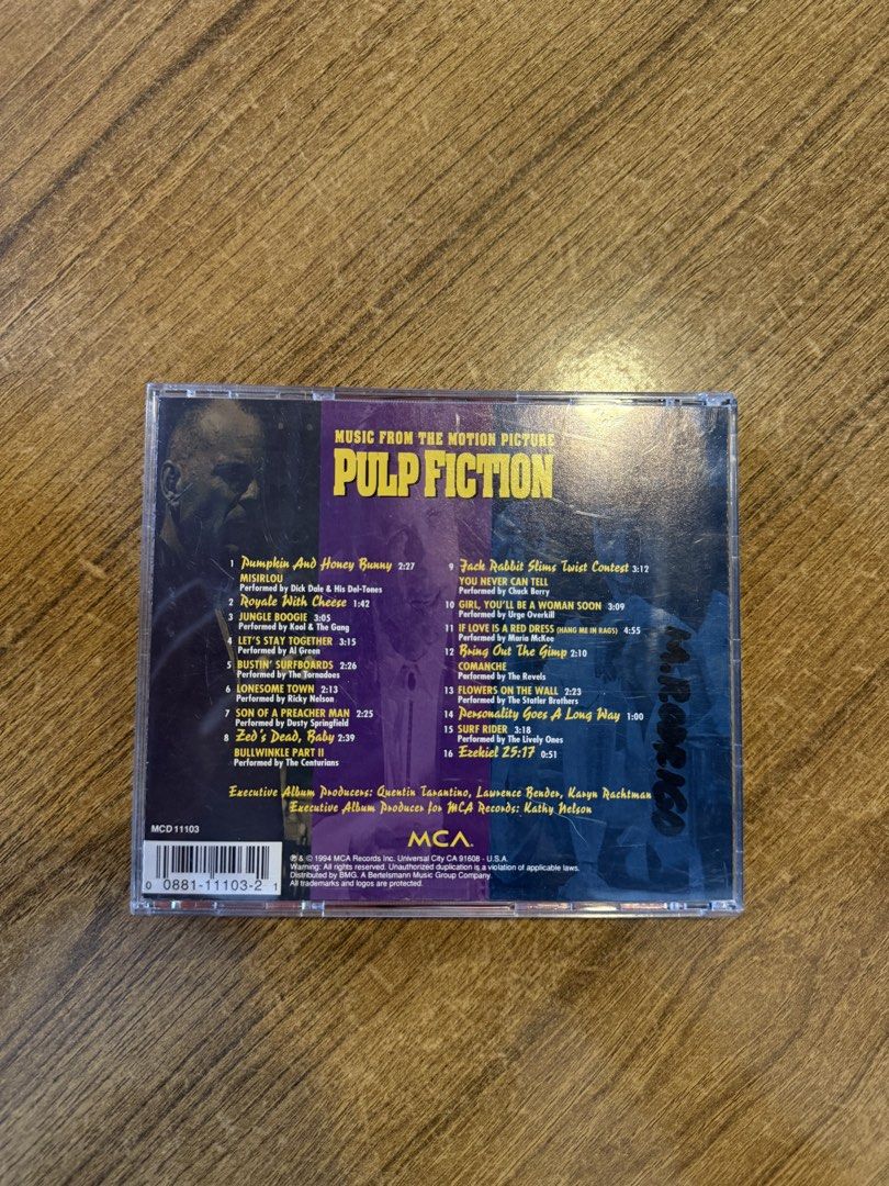 Pulp Fiction: Music From the Motion Picture CD (Category: CDs & DVDs) located in Rizal. Submitted by nesuo (Listing ID 1423739737, Image 2). Description: (Near-mint Condition) -Has a marker mark on the back Strictly no refunds or returns! Feel free to message me if you have any questions. MOP: Gcash, Maya, or PayPal Can meet up around Antipolo or Gateway Cubao. Also open for delivery (JNT or Lalamove) buyer should shoulder the shipping fee..