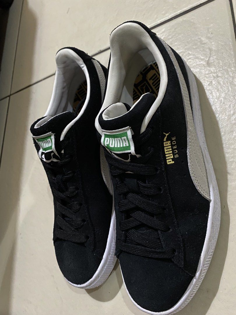 Authentic Puma Suede Classic Black White Sneakers (Category: Sneakers) located in Taguig. Submitted by jaebae_ (Listing ID 1423694214, Image 2). Description: -ORIGINAL: Classic Puma Suede sneakers in black with white accents. - Made in Cambodia (kaya mas ok yung rubber and suede quality) - The size is UK 4, EUR 37, US 5, and 23 cm. (my feet size is 23.5 cm, it fits well! ) - RFS: declutter - twice ko lang nagamit .