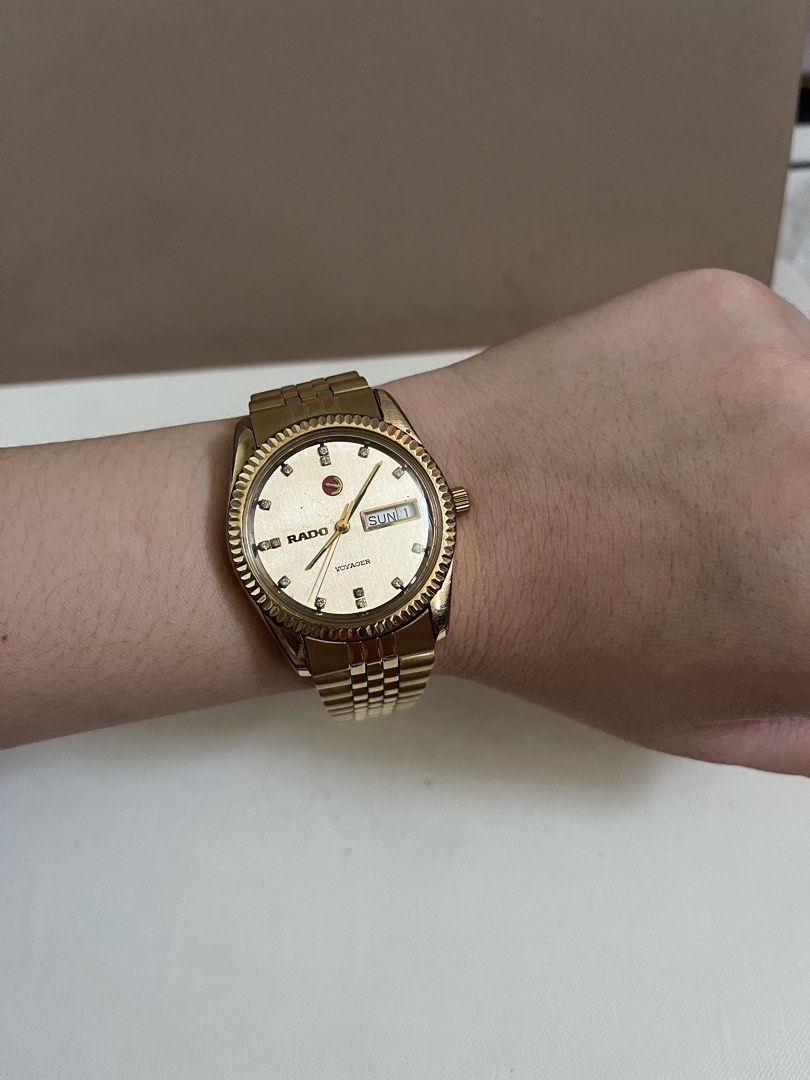 Rado Voyager Gold Watch (Category: Men's Watches) located in Cainta. Submitted by saminjess (Listing ID 1423680767, Image 2). Description: Rado Voyager Datejust Automatic Replaced bracelet 36mm diameter Watch only ₱9,000 Loc: cainta,rizal ***This is a pre-owned/vintage watch and may have signs of wear. Kindly manage your expectations. Cannot be returned once sold..