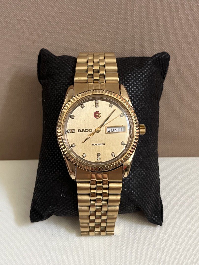 Rado Voyager Gold Watch (Category: Men's Watches) located in Cainta. Submitted by saminjess (Listing ID 1423680767, Image 1). Description: Rado Voyager Datejust Automatic Replaced bracelet 36mm diameter Watch only ₱9,000 Loc: cainta,rizal ***This is a pre-owned/vintage watch and may have signs of wear. Kindly manage your expectations. Cannot be returned once sold..