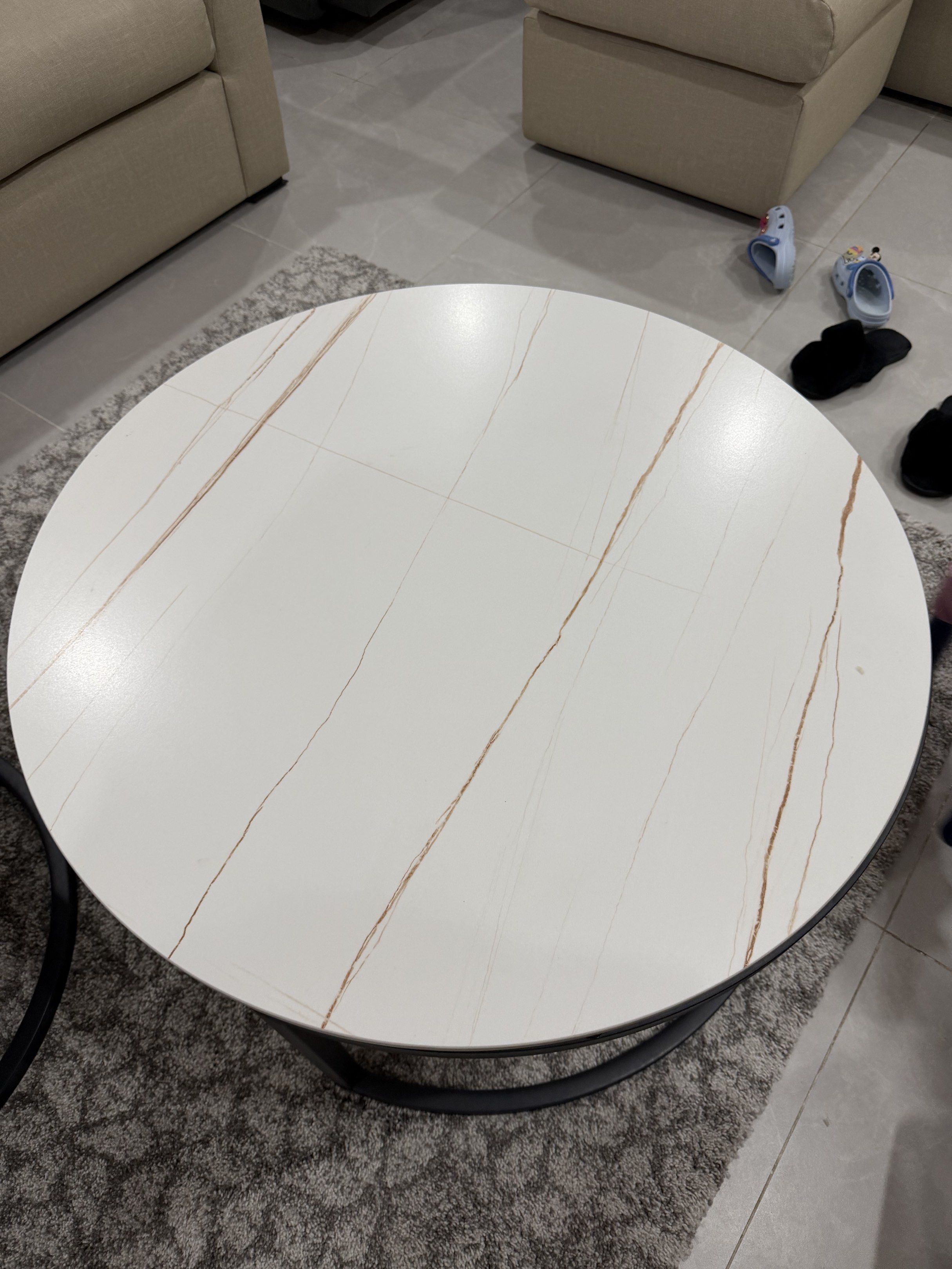 Round Coffee Table with Marble Top (Category: Tables & Sets) located in Quezon City. Submitted by cluttergoods (Listing ID 1423621193, Image 2). Description: Overlapping center tables. RFS : not matching current aesthetic .