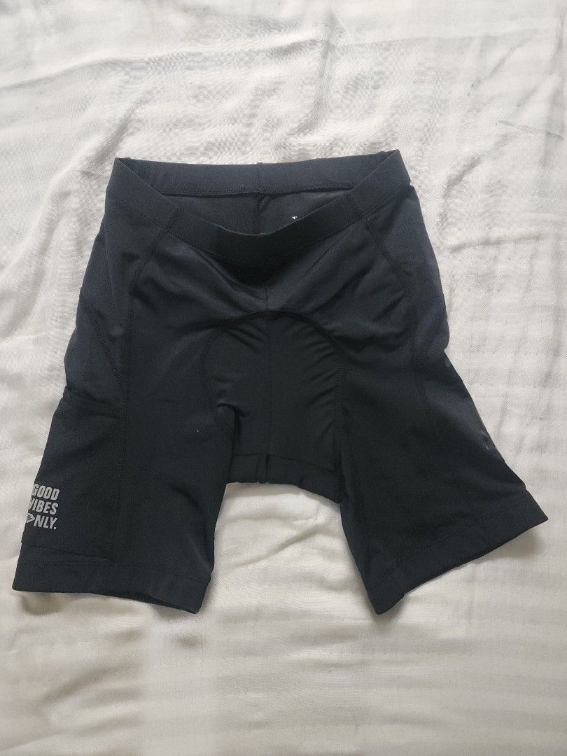 Santic Cycling Shorts - Good Vibes Only (Category: Activewear) located in Mandaluyong City. Submitted by eayoh (Listing ID 1423643195, Image 1). Description: - Black Santic cycling shorts - Features "Good Vibes Only" print on the leg - Made of stretchy, athletic material - Santic logo on the waistband - Padded seat for added comfort.