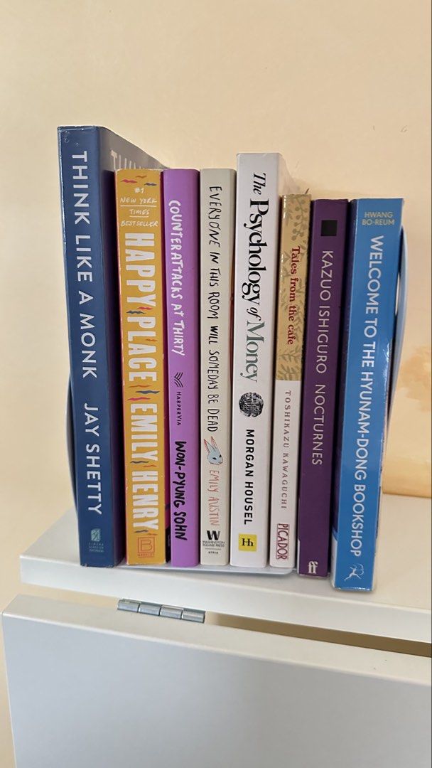 Sellings my books! Pick your interest (Category: Storybooks) located in Quezon City. Submitted by iambealim (Listing ID 1423694813, Image 1). Description: PRICE IS NEGOTIABLE 🐾 Think like a monk - jay shetty (500) 🐾 Happy place - emily henry (450) 🐾 Counter attacks at thirty - won pyung sohn (650) 🐾 Everyone in this room will someday be dead - emily austin (500) 🐾 The psychology of money - morgan housel (650) 🐾 Tales from the cafe - toshika