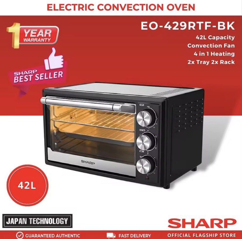 SHARP OVEN (Category: Ovens & Toasters) located in Quezon City. Submitted by annameh (Listing ID 1423741689, Image 1). Description: Sharp EO-429RTF-BK 42 Liters Electric Oven w/ Rotisserie Convection Baking Toasting Grilling Roasting PRODUCT FEATURES: NON-STICK COATING Hassle-free cooking, easy cleaning and preserves presentation of the food TOP HEATER AND BOTTOM HEATER For even and fast cooking experience. HIGH TEMPERATE GLASS DOOR See through g