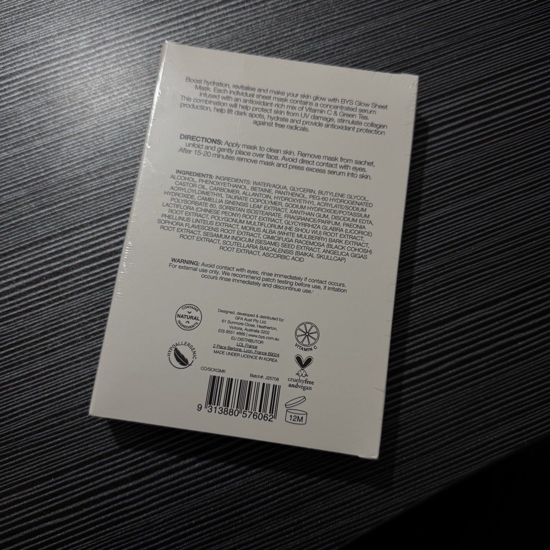 Skin by BYS Glow Sheet Mask (Category: Face Care) located in Tuba. Submitted by rawr.club (Listing ID 1423665253, Image 2). Description: Sealed Brand New! Shipping via J&T.