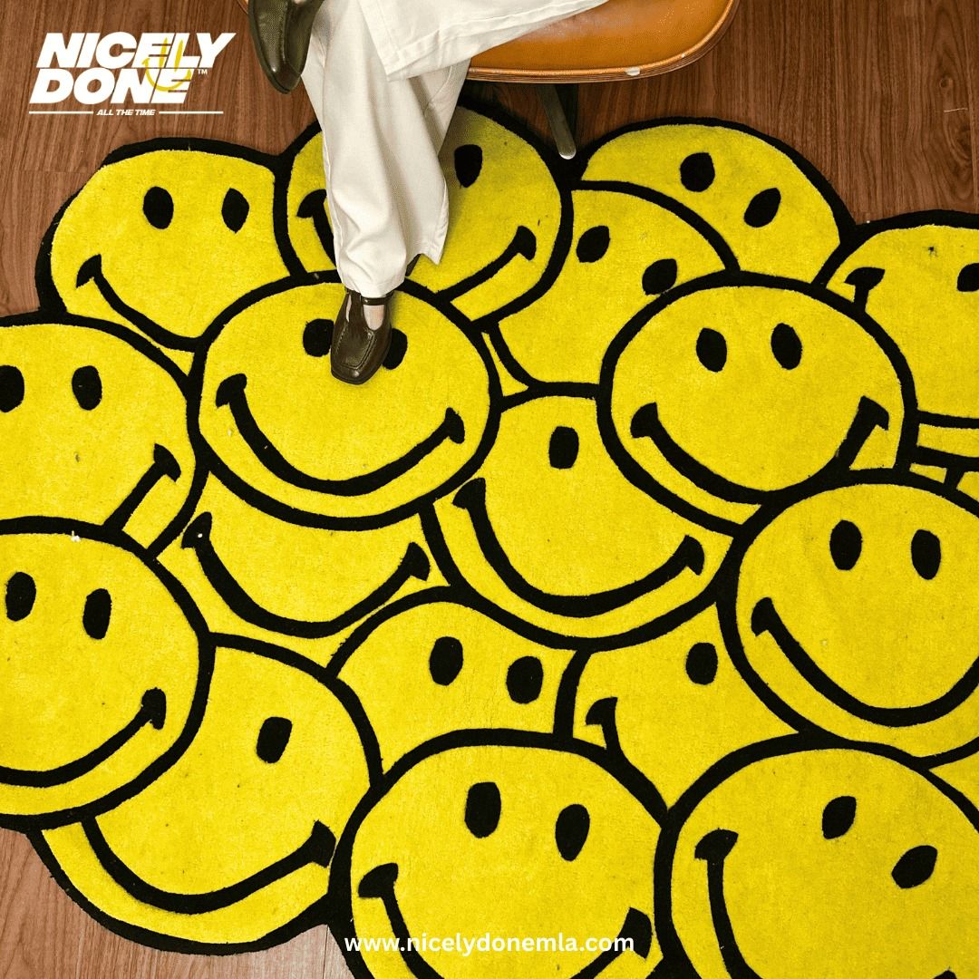 SMILEY FACE HAND-TUFTED RUG (Category: Carpets, Mats & Flooring) located in Manila. Submitted by nicelydone31948 (Listing ID 1423655703, Image 3). Description: ✨ Hand-tufted texture ✨ Thick, soft pile ✨ Eye-catching all-over smiley design ✨ Perfect for bedrooms, studios, creative spaces & chill corners.