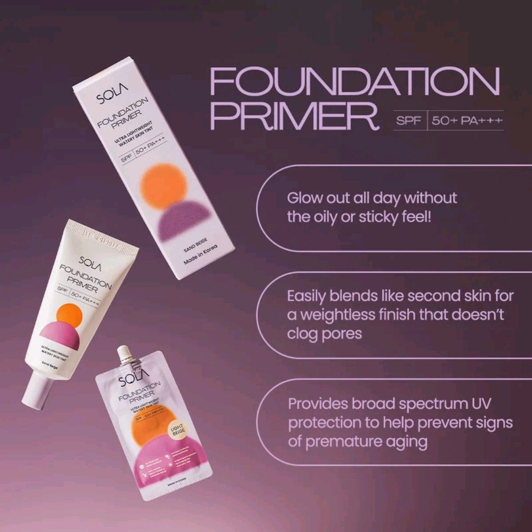 SOLA Foundation Primer SPF50+ PA+++ (Category: Makeup) located in Quezon City. Submitted by krstncl (Listing ID 1423716896, Image 2). Description: Shade: Sand Beige With box :).