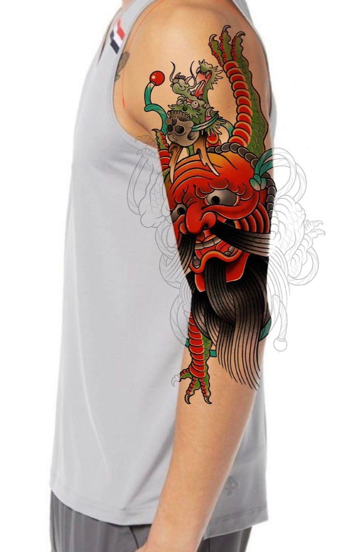 Tattoo Designs (Category: Art & Prints) located in Manila. Submitted by wagnal_tattoo6500 (Listing ID 1423662300, Image 2). Description: Looking for tattoo collectors.. DM if interested ☺️ - Temporary tattoo sleeves - Japanese-inspired designs: dragons, samurai masks, and more - Available in color and outline styles - Message me if interested!.