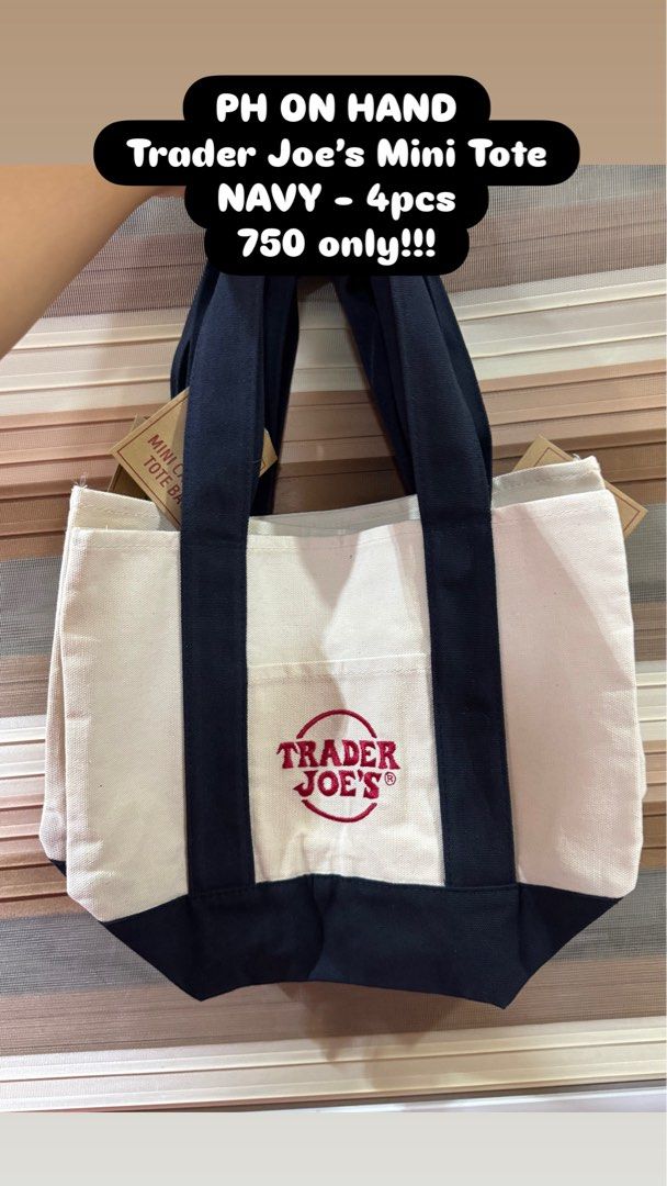 Trader Joe’s Mini Tote - Navy Blue (Category: Tote Bags) located in Tarlac. Submitted by declutter_queen_e (Listing ID 1423738464, Image 1). Description: 4pcs avail.