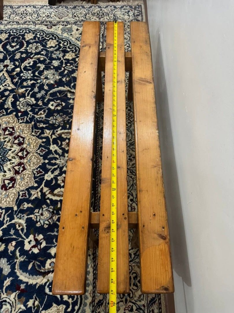 Wooden Bench Chair (Category: Chairs) located in Quezon City. Submitted by dannikkishoppe2 (Listing ID 1423784359, Image 2). Description: Wooden Bench Chair‼️₱4800‼️ Solid pine wood Used condition - signs of wear - Classic wooden bench - Three-slat seat design - Sturdy legs - Warm, natural wood finish - Suitable for indoor or outdoor use - Complements various decor styles These are SURPLUS items and not BRAND NEW. Please manage your expectations 