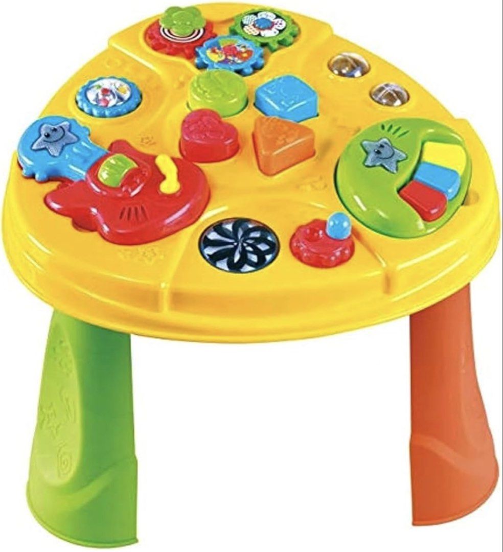 Baby Activity Table (Category: Infant Playtime) located in Roxas City. Submitted by sherien22 (Listing ID 1423845825, Image 2). Description: - Interactive activity table for babies. - Features buttons, shapes, and musical components. - Bright yellow surface with multi-colored features. - Sturdy legs for stability. - Designed for early childhood development and play..