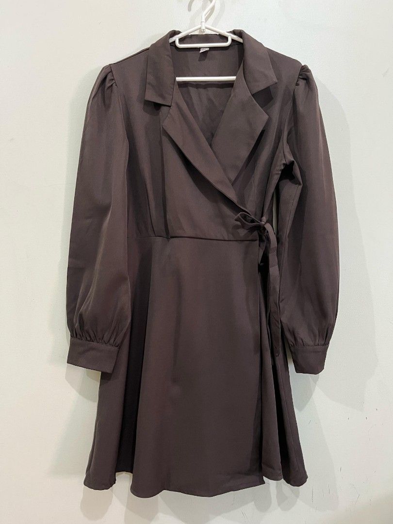 Brown Wrap Dress (Category: Dresses) located in Quezon City. Submitted by jarsonjae (Listing ID 1423851985, Image 1). Description: - Brown wrap dress - Long sleeves with puff shoulders - Tie closure at waist - Collared neckline - Flattering A-line skirt - Great for casual and semi-formal events.