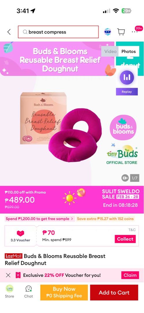 Buds & Blooms Reusable Breast Relief Doughnut (Category: Breastfeeding & Bottle Feeding) located in Quezon City. Submitted by bbnew16 (Listing ID 1423859555, Image 2). Description: Used a few times.