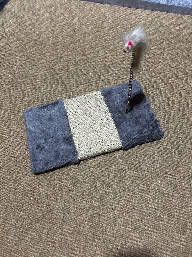 Cat Scratcher with Mouse Toy (Category: Homes & Other Pet Accessories) located in Manila. Submitted by hhhopspp (Listing ID 1423925069, Image 1). Description: Barely used, mostly displayed lang since my cat did not use it. She only laid on it a couple times Will be sanitized No assembling needed.