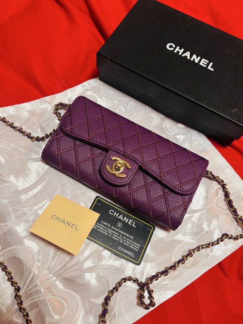 Chanel Wallet on Chain Purple (Category: Luxury Bags & Wallets) located in Cebu City. Submitted by day.98 (Listing ID 1423898859, Image 1). Description: - Selected from japan surplus - Vibrant purple color - Quilted design - Gold chain strap - Signature CC clasp - Multiple interior compartments - Zippered pocket - Includes original box - Includes authenticity card - Includes care booklet - Made in Italy.